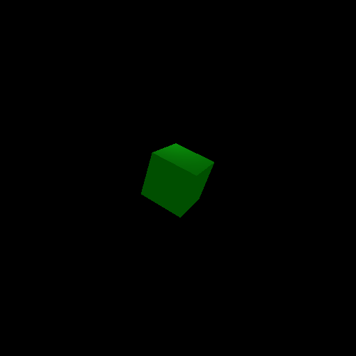 A dimly lit cube on a black background.